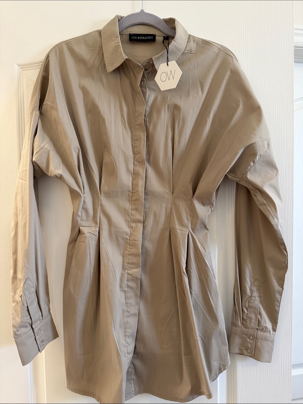 Women's Taupe Button-Front Shirt Dress